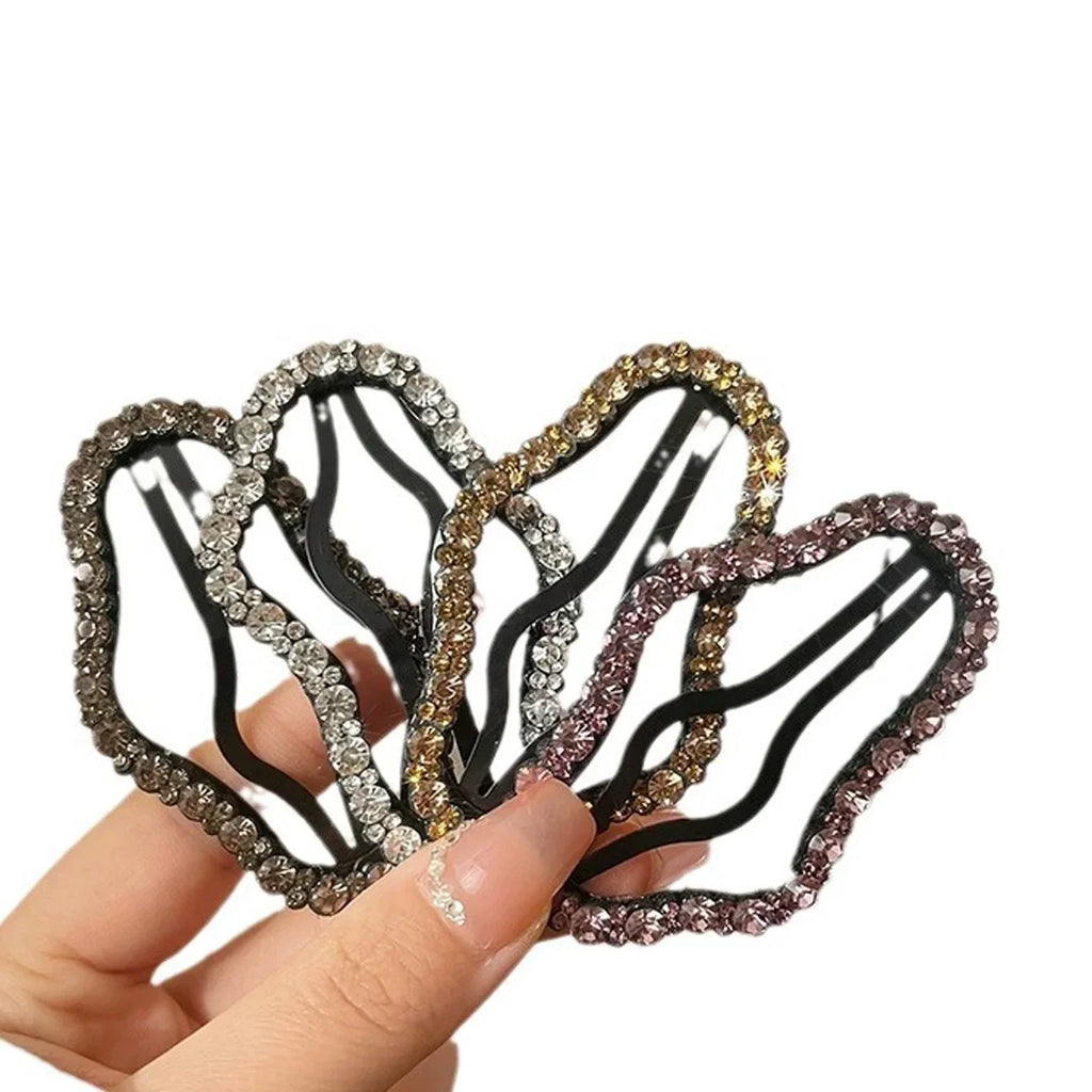 4 PCS Rhinestones BB Clip Side Bangs Synthetic Hair Accessories Hollow out Design Hair Side Clips for Fashionable Headdress