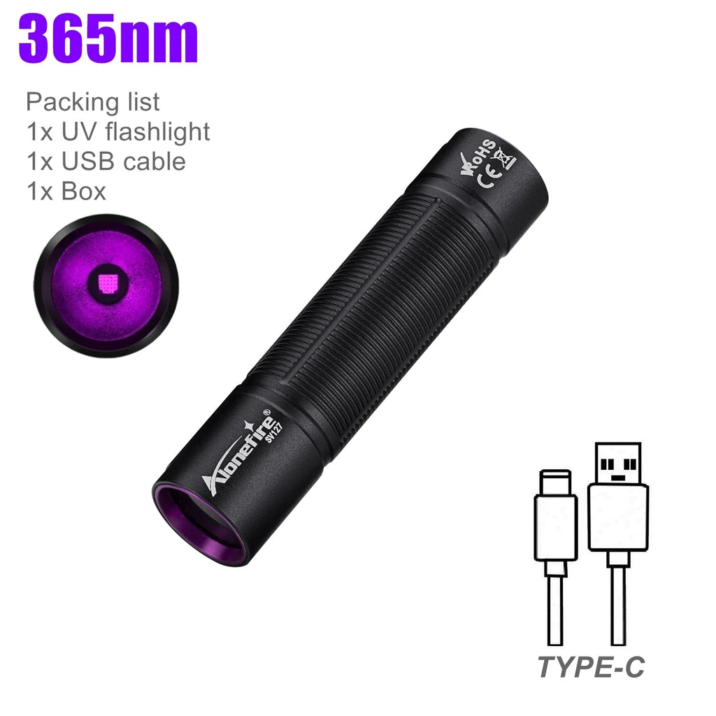 Mini 365nm/395nm Blacklight UV Flashlight | USB Rechargeable Pet Urine Detector