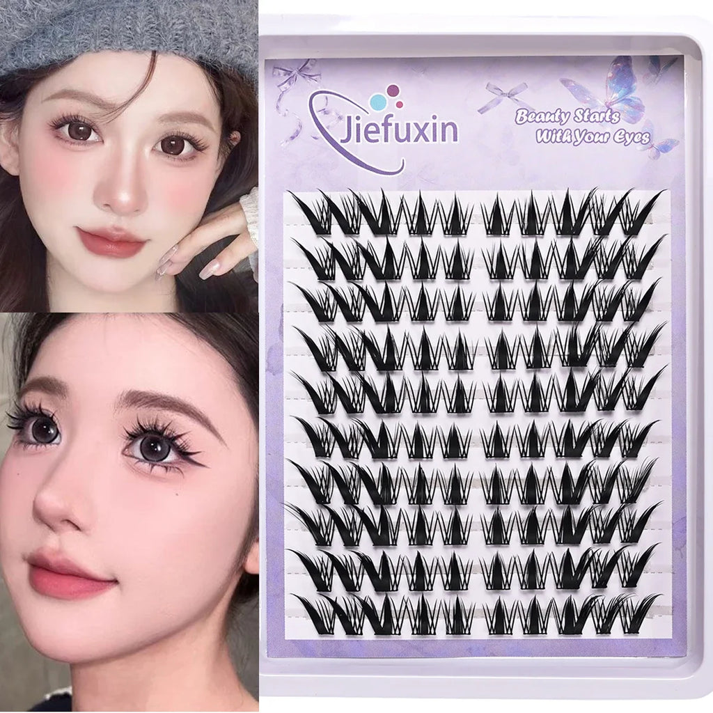 10Rows Cluster False Eyelashes Voluminous Fluffy Thick Natural Curling Lash Manga Eyes，Anime Lash Style，Suitable for Beginners