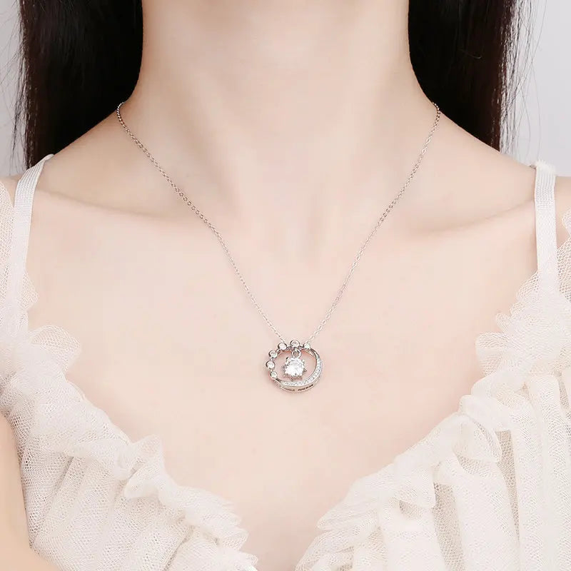 925 Sterling Silver Necklace Pendant Shining Zircon for Women Wedding Jewelry Engagement Charm Party Gift