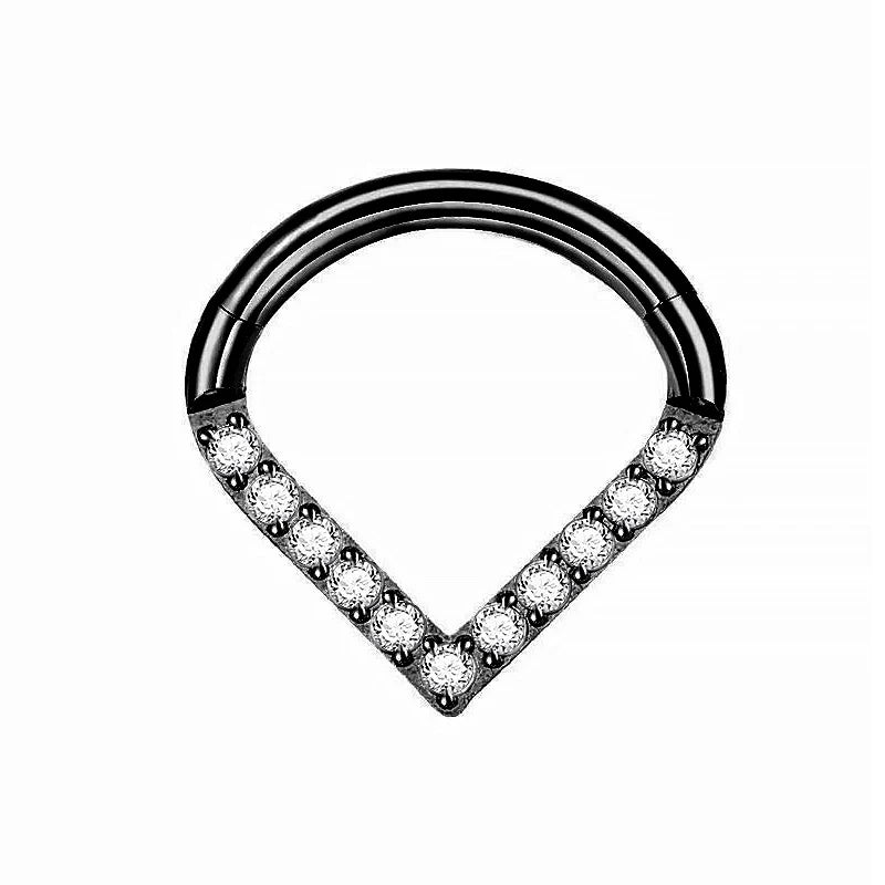 1PC G23 Titanium Hoop CZ Heart Septum Helix Piercing Nose Rings Tragus Cartilage Hinged Segment Earrings Perforated Jewelry gift