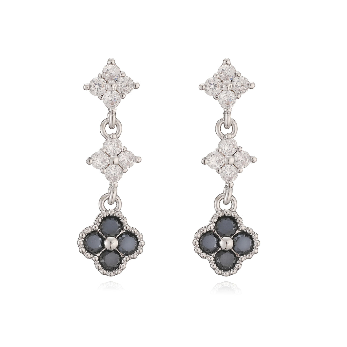 Sparkling Zirconia Floral Tassel Stud Earrings | French Banquet Style Jewelry