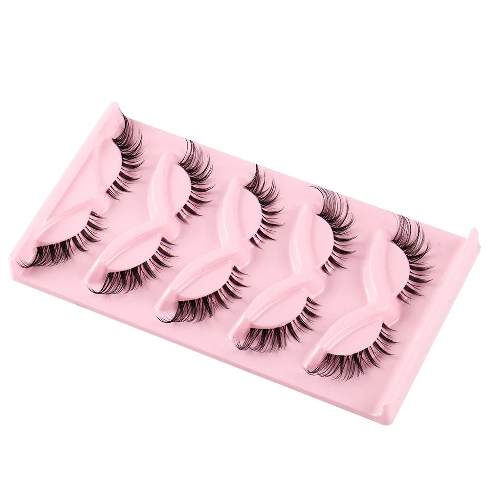 5 Pairs Cat Eye Lashes Natural Eyelashes Winged End Eye Elongated Eyelashes Clear Band Lashes Eyelash Extension Manga Lashes