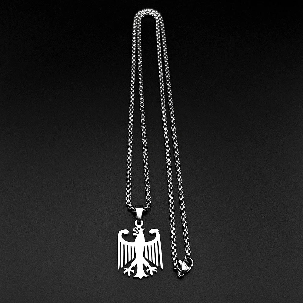Hollow German Eagle Bundesadler National Emblem Symbol Pendant Necklaces Gold Color Stainless Steel Chain Germany Jewelry Gift