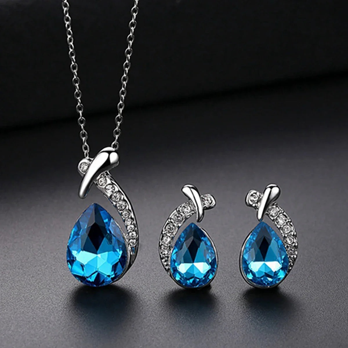 Fashion Silver Color Necklace Earrings Cubic Zirconia Jewelry Sets Elegant Crystal Zircon Jewelry Women Wedding Jewelry Set