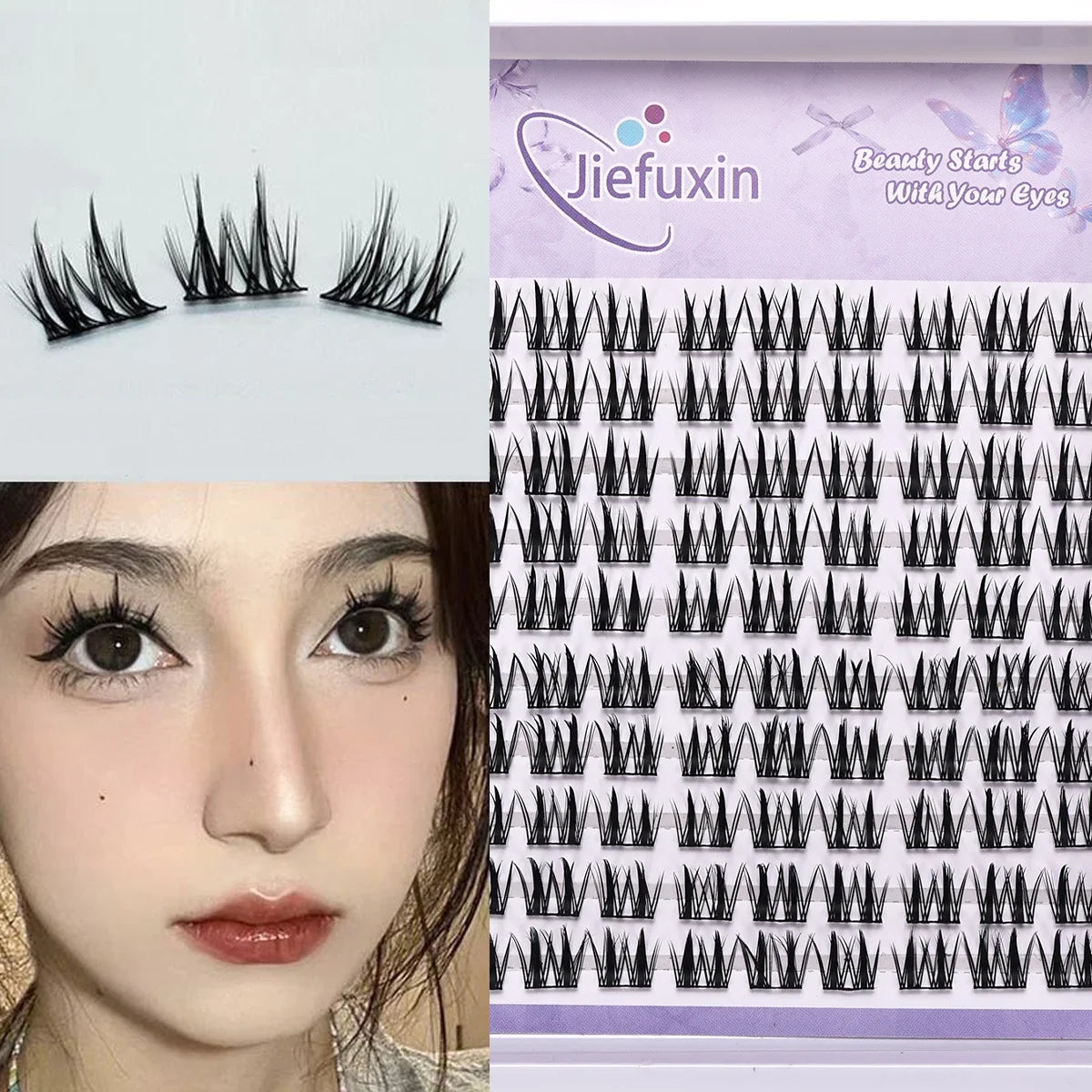 10Rows Cluster False Eyelashes Voluminous Fluffy Thick Natural Curling Lash Manga Eyes，Anime Lash Style，Suitable for Beginners