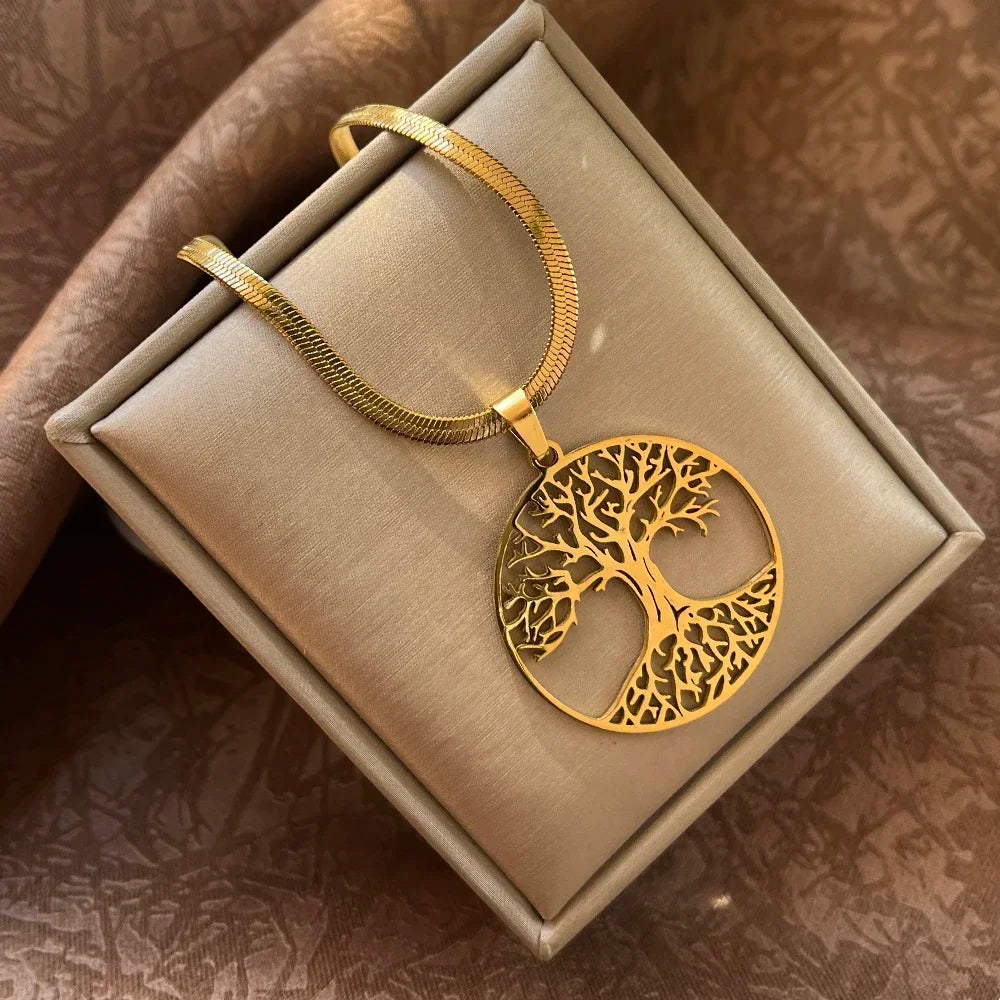 Tree of Life Pendant Necklace | Stainless Steel Family Tree Jewelry for Men and Women