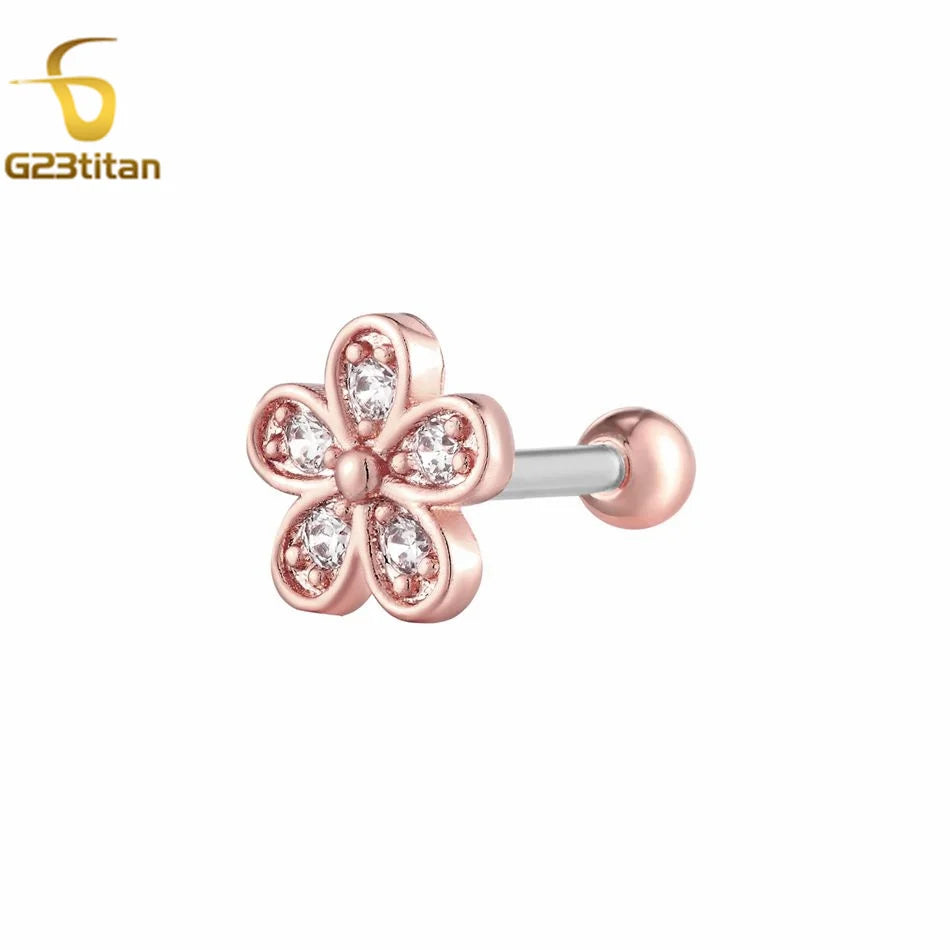 2PC Women's Flower Zircon Stud Earrings 3 Colors Engagement Wedding Jewelry for Cartilage Helix Lobe Piercing
