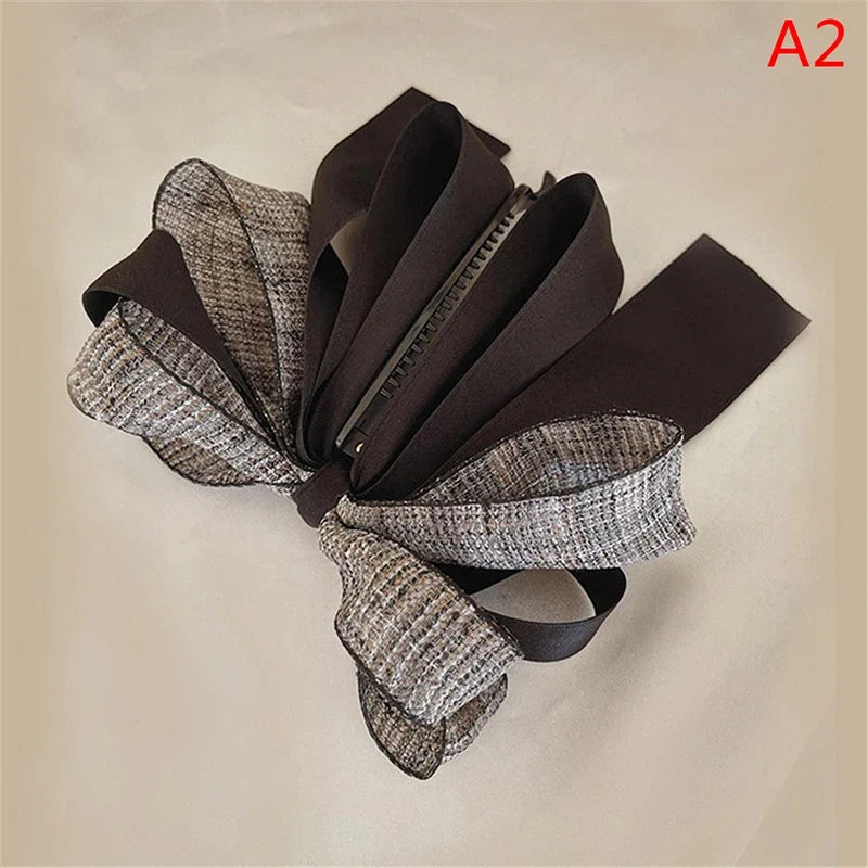 New【Korean Bow Grab Clip Female Net Red Back Of The Head Spoon Hair Card High Ponytail Fixed Artifact Headdress Hair Clips】