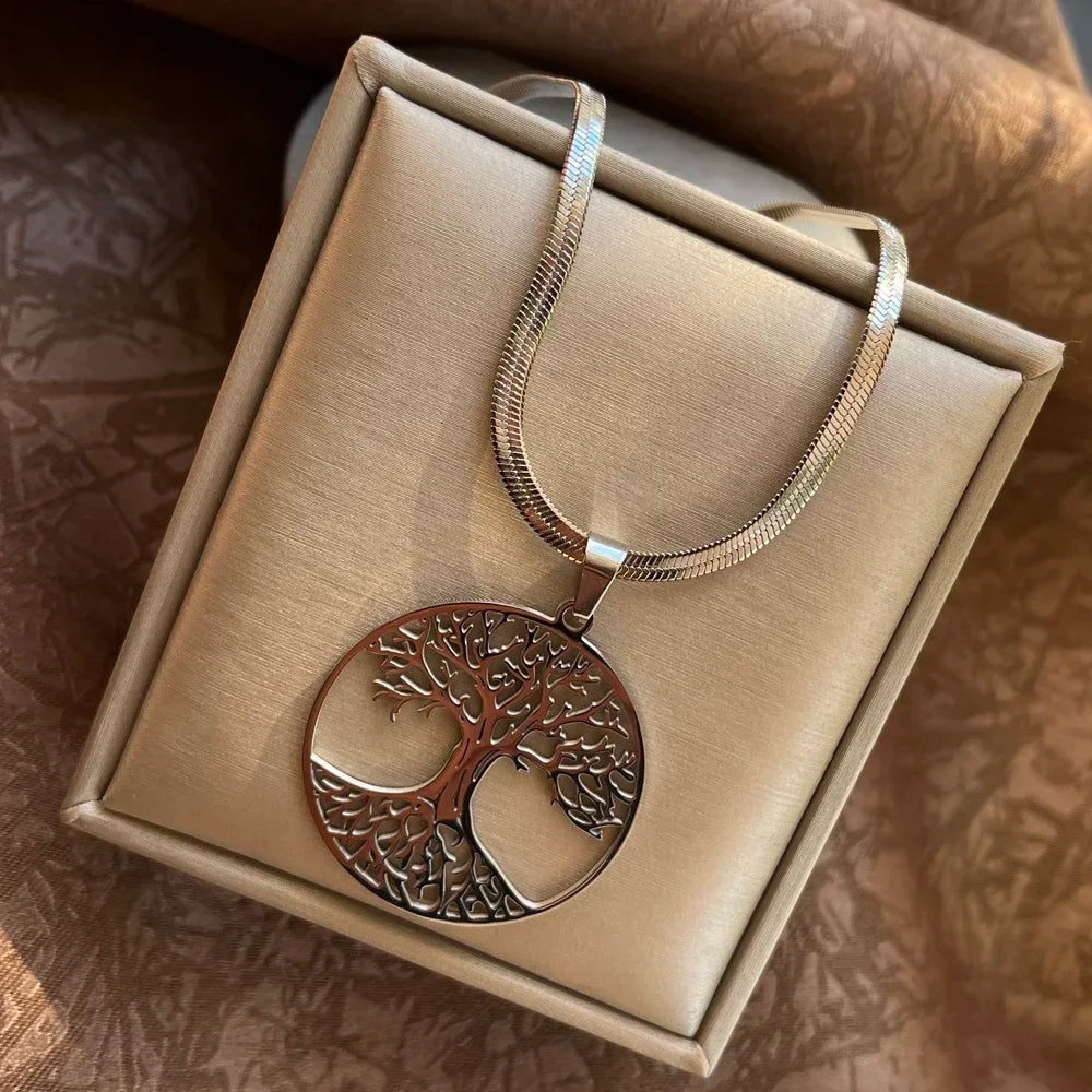 Tree of Life Pendant Necklace | Stainless Steel Snake Chain Choker for Men and Women