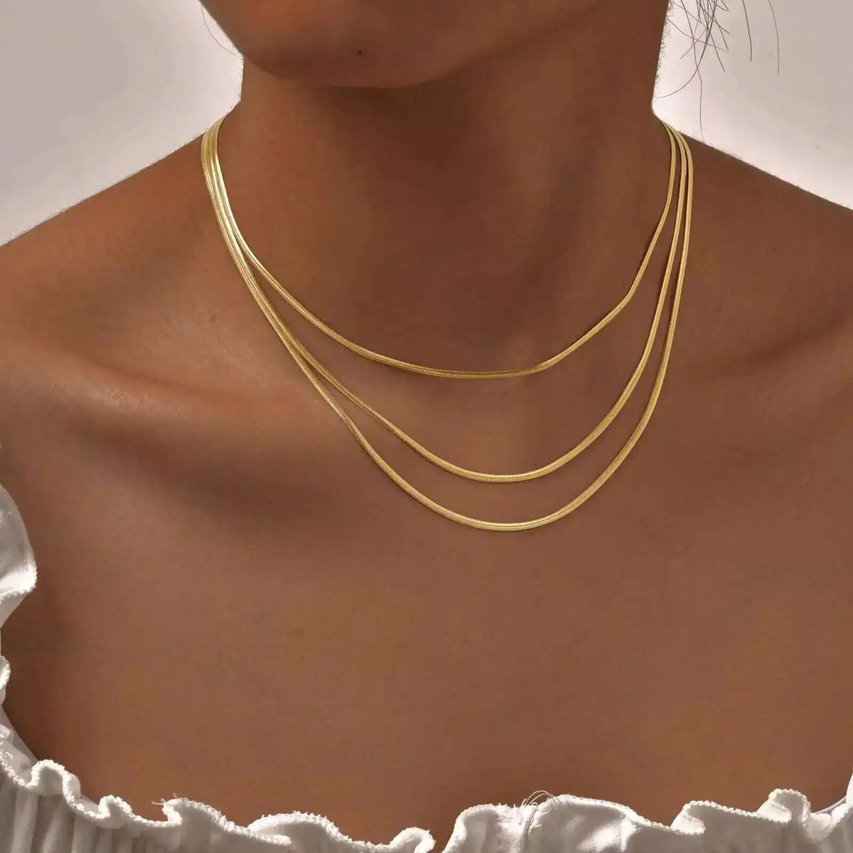 Waterproof Layering Necklaces for Women,stainless Steel Triple Stacked Snake Clavicle Chain Choker Necklaces