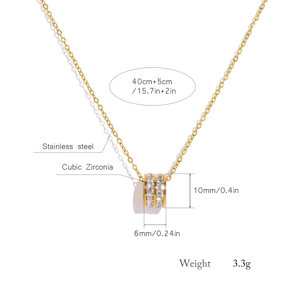 Double Row CZ Pendant Necklace 18K Gold Plated Stainless Steel Waterproof Hypoallergenic Elegant Party Fashion Jewelry for Women