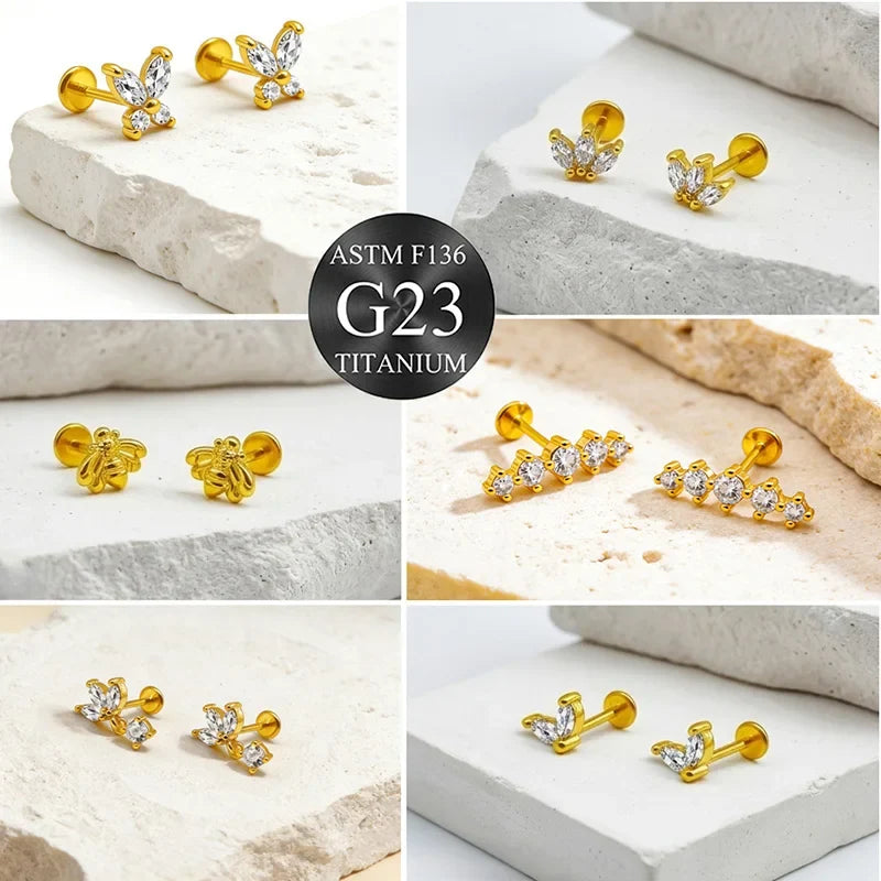 EVISPOL ASTM F136 G23 Titanium Tiny CZ Labret Lip Stud Earring for Women 16G Heart Cartilage Helix Tragus Conch Piercing Jewelry