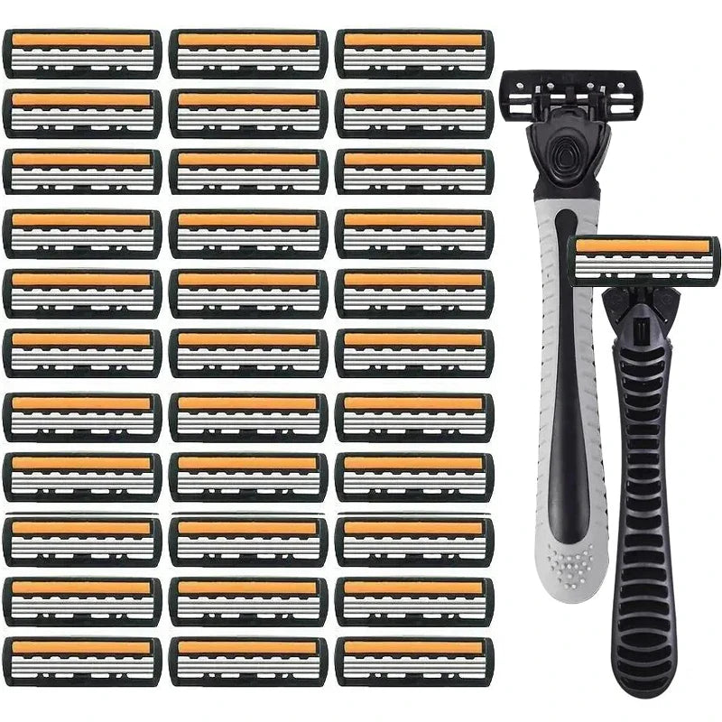 Men's Manual Shaver with 3-Layer Stainless Steel Razor Blades, Compact Shaver with Scratch Resistance, Precision Shaving