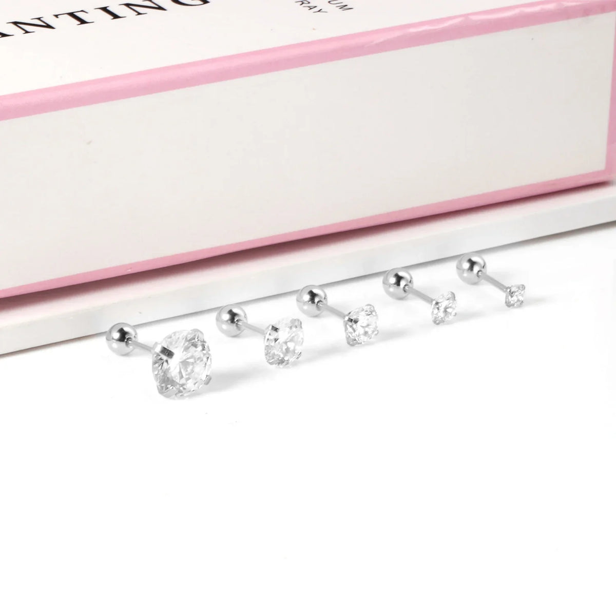 LUXUSTEEL Crystal Zircon Stud Earrings | Screw Back Round CZ Earrings for Men Women