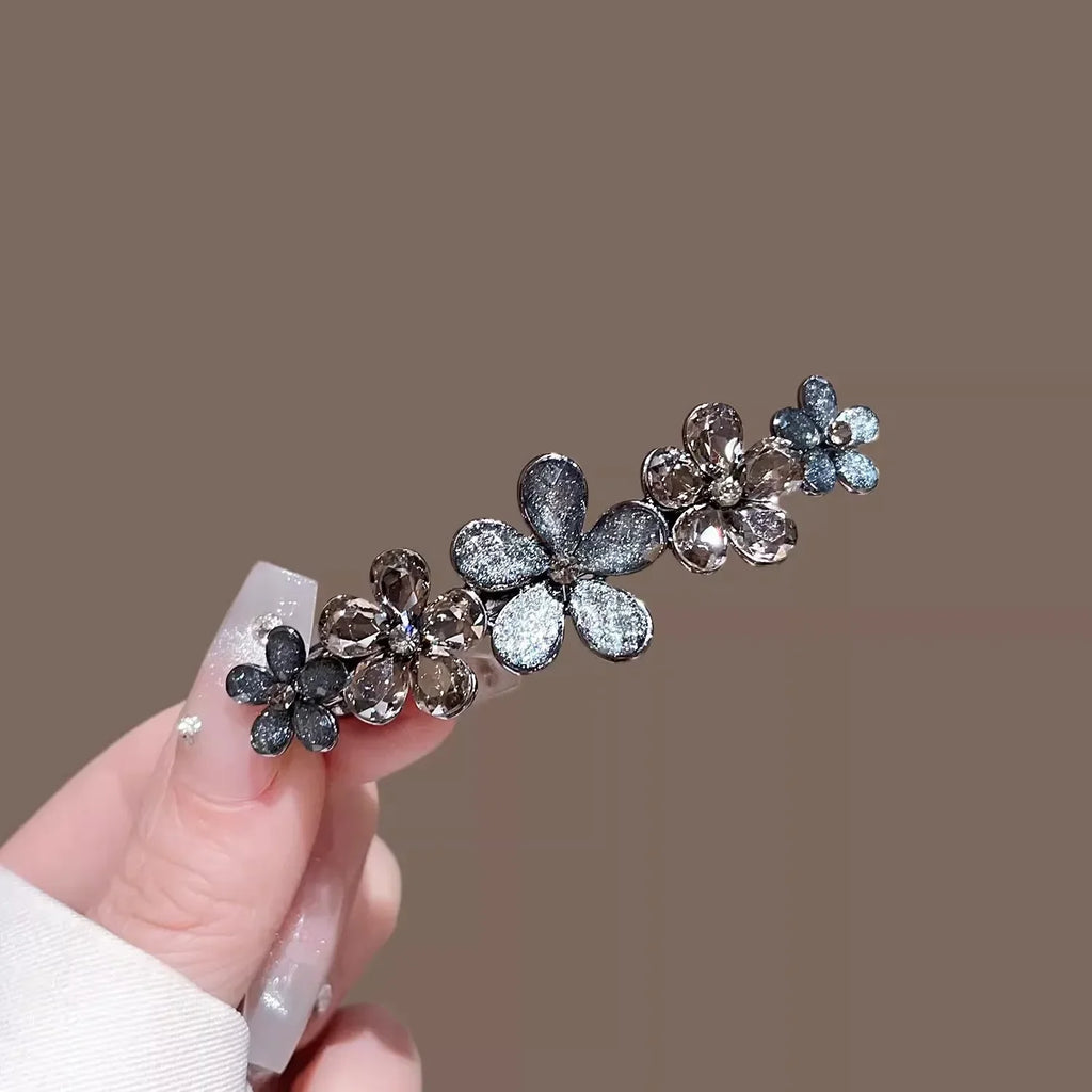 Elegant Crystal Flower Hairpin Spring Clip High-end Women's Back of Head Half-tied Hair Clip Girls Korean Style Hair Accessories