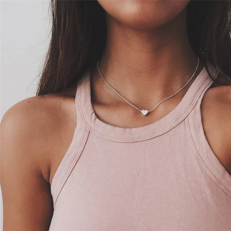 Tiny Heart Necklace for Women | Short Chain Pendant Necklace Gift