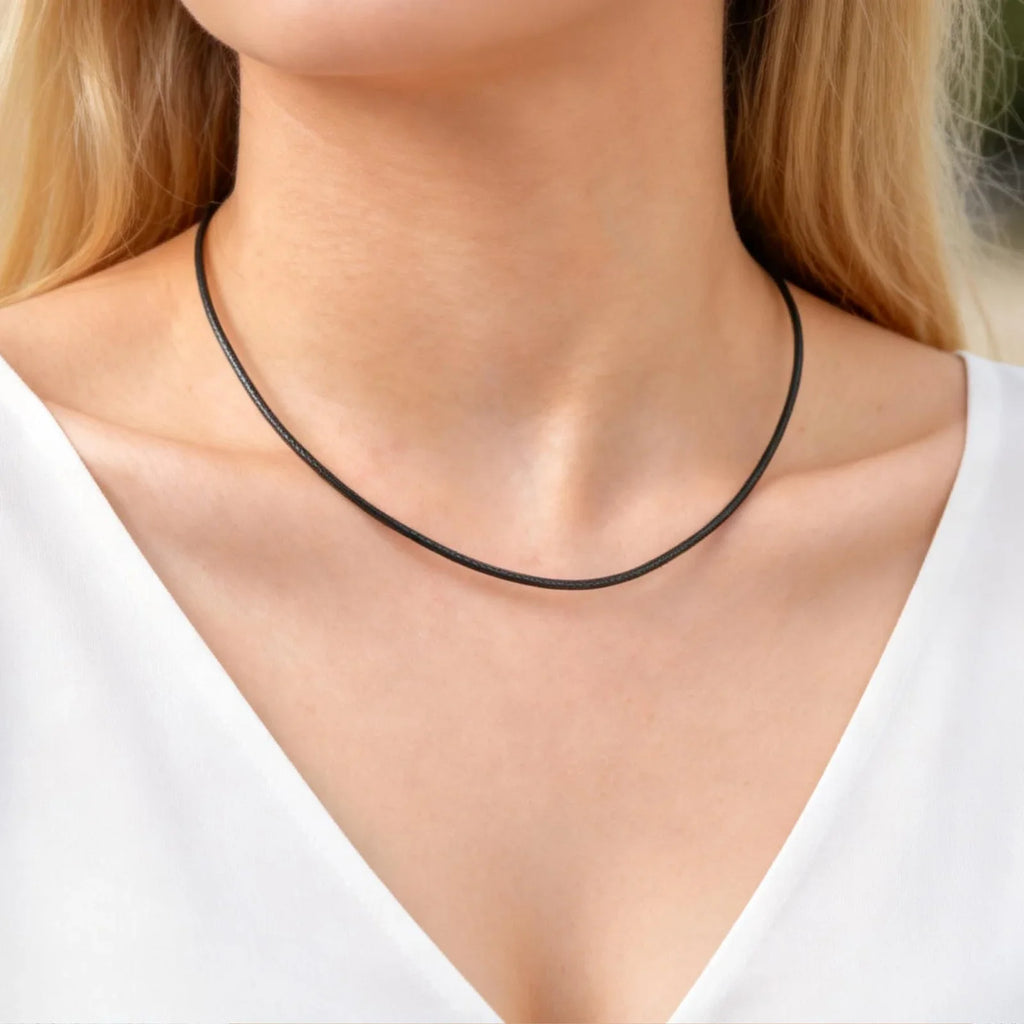 Black Waxed Cord Necklace for Women Minimalist Stainless Steel Clasp 2mm Waterproof Wax Rope Chain for Pendant 16/18/20inch
