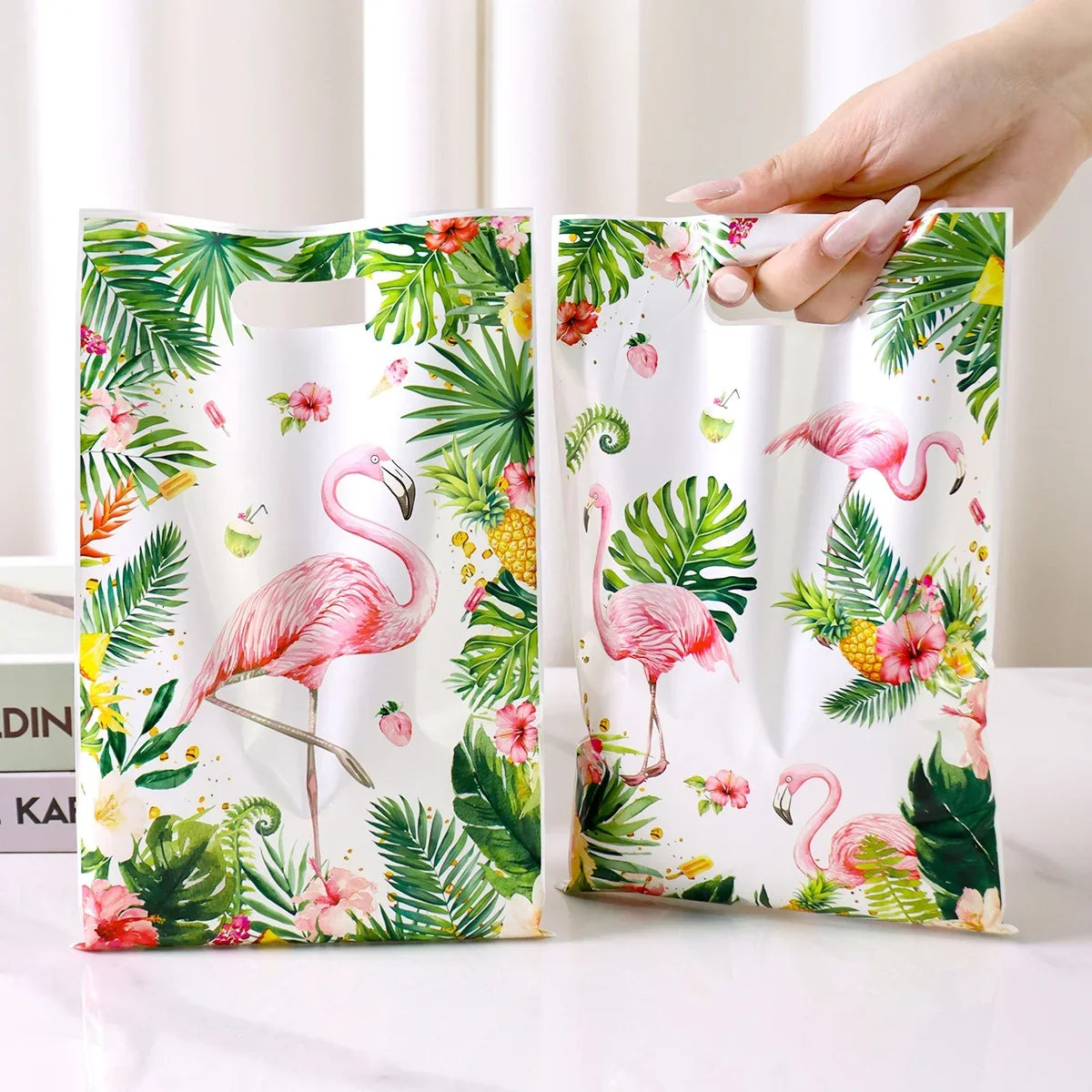 Tropical Hawaiian Party Tablecloth and Candy Bags Set | Flamingo Summer Decor