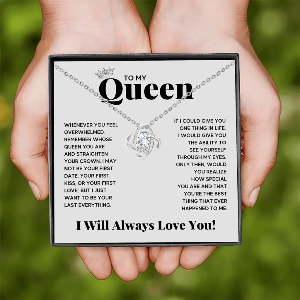 Elegant Love Knot Necklace, 'To My Queen' Perfect for Wife, Girlfriend, Soulmate, Any Holiday Gift, Romantic Gift Necklace