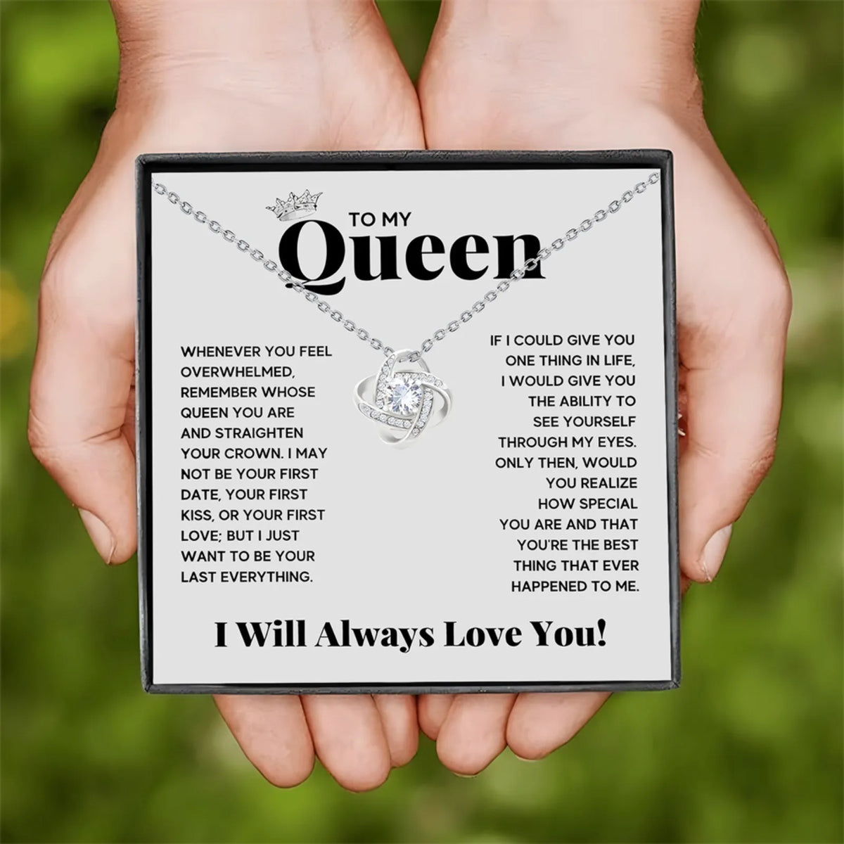 Elegant Love Knot Necklace, 'To My Queen' Perfect for Wife, Girlfriend, Soulmate, Any Holiday Gift, Romantic Gift Necklace