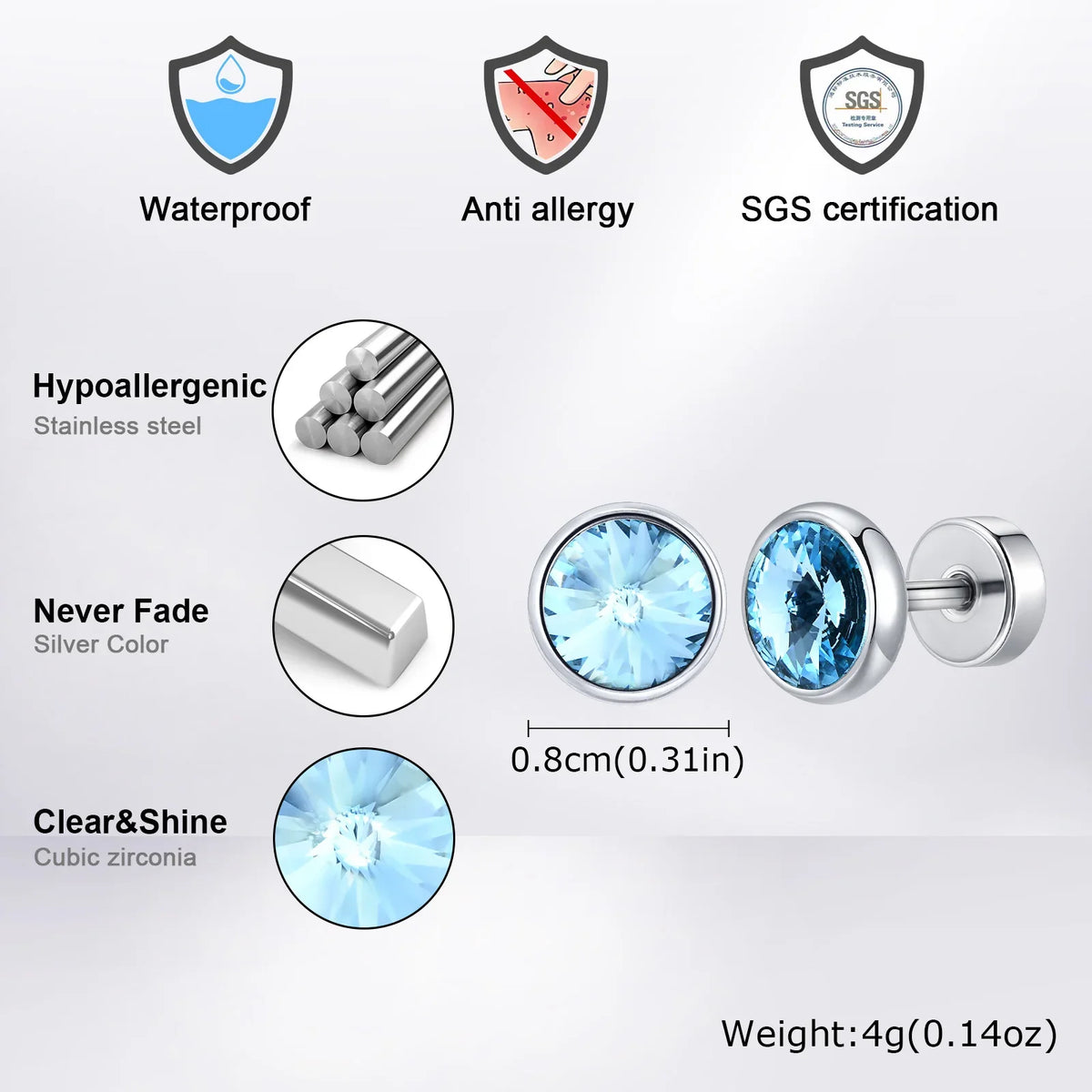 Anti Allergy Round Zircon Stud Earring for Men | AAA CZ Stainless Steel Hip Hop Classic Jewelry
