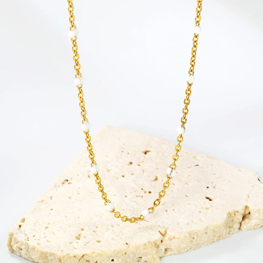 LUXUKISSKIDS Sweet Multicolor Drip-Oil Beads Necklace Women's Bohemia Stylish Clavicle Choker Simple Chain Collier Steel Jewelry