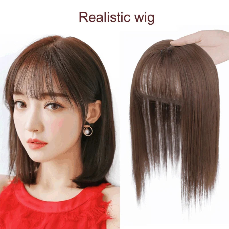 25cm Wig Piece Straight Hair Toppers Hairpiece Anti-Slip Clip In Women Bangs