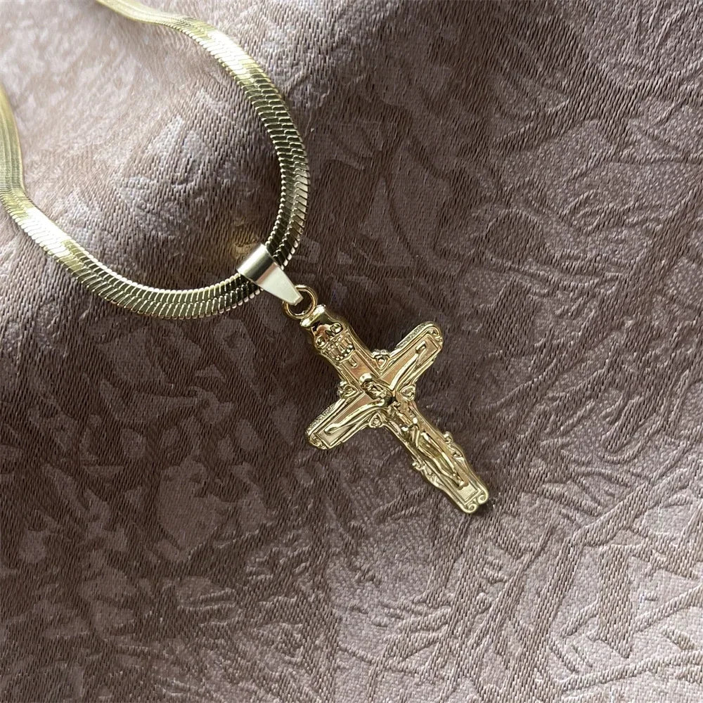 Stainless Steel Jesus Cross Necklace | Christian Pendant Jewelry for Men and Women