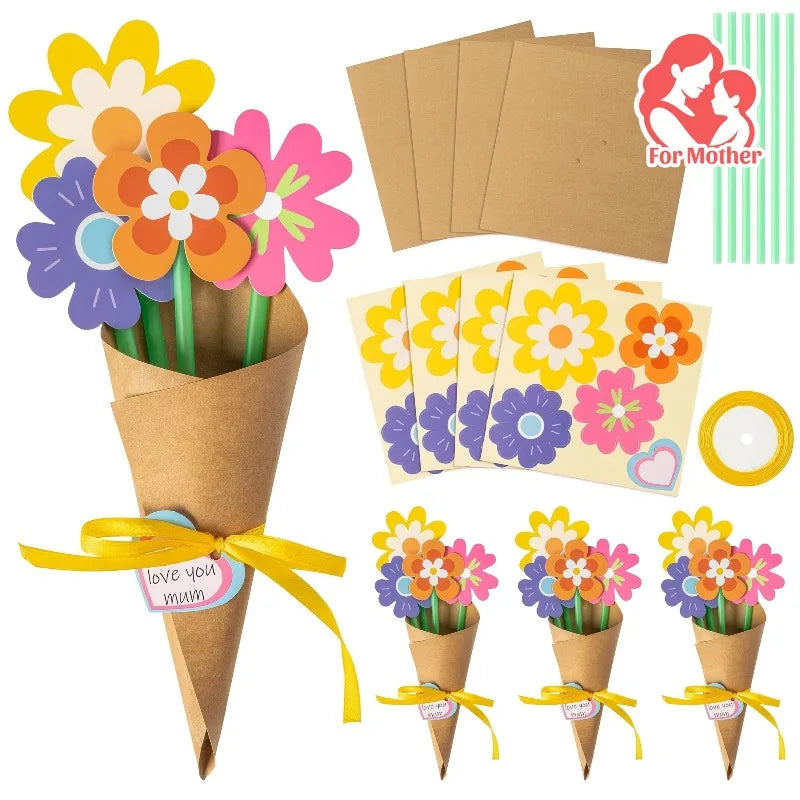 DIY Sunflower Bouquet Kit | 24pcs Paper Flowers with Cards and Ribbon