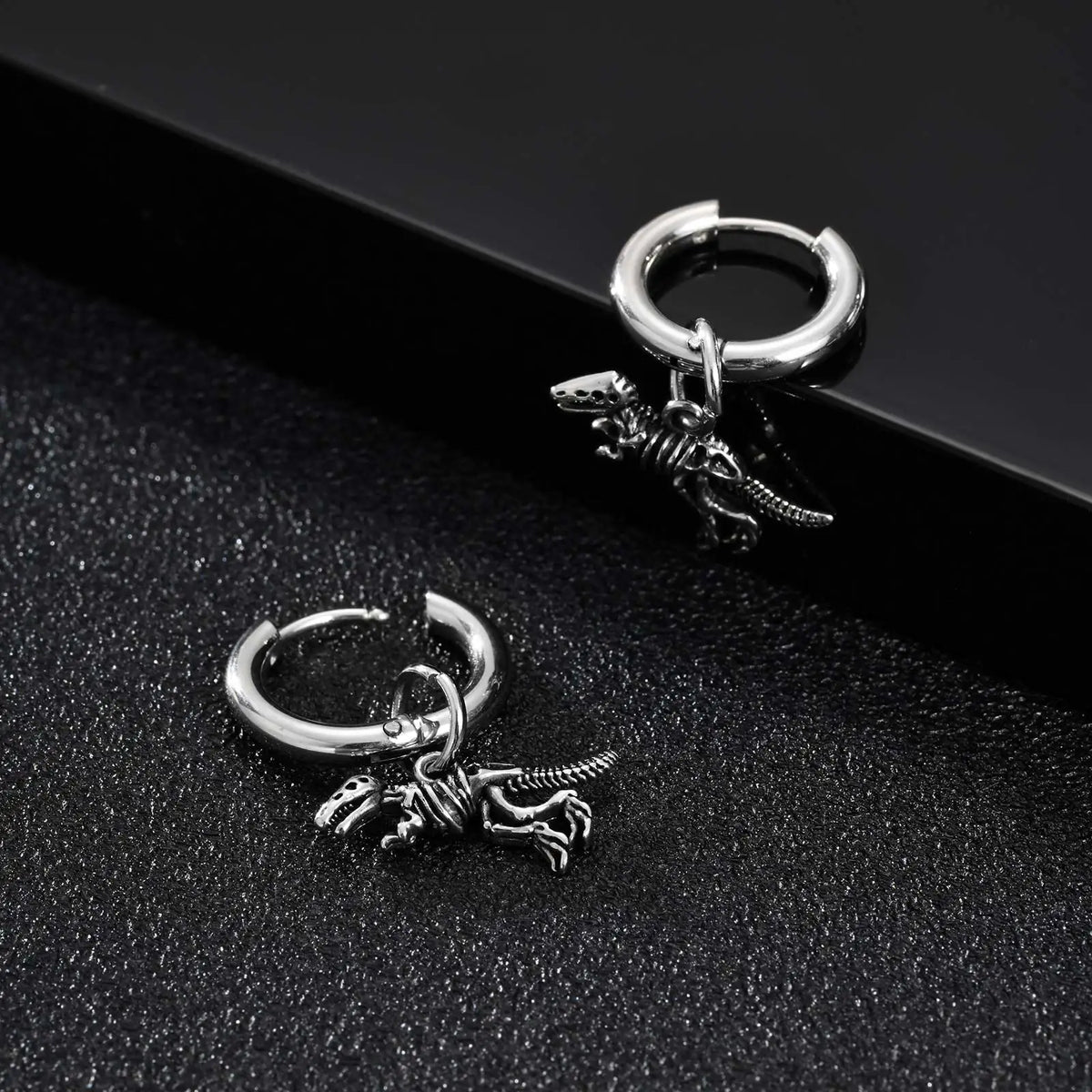 Dinosaur Drop Earrings | Stainless Steel Punk Rock Jewelry for Men and Women