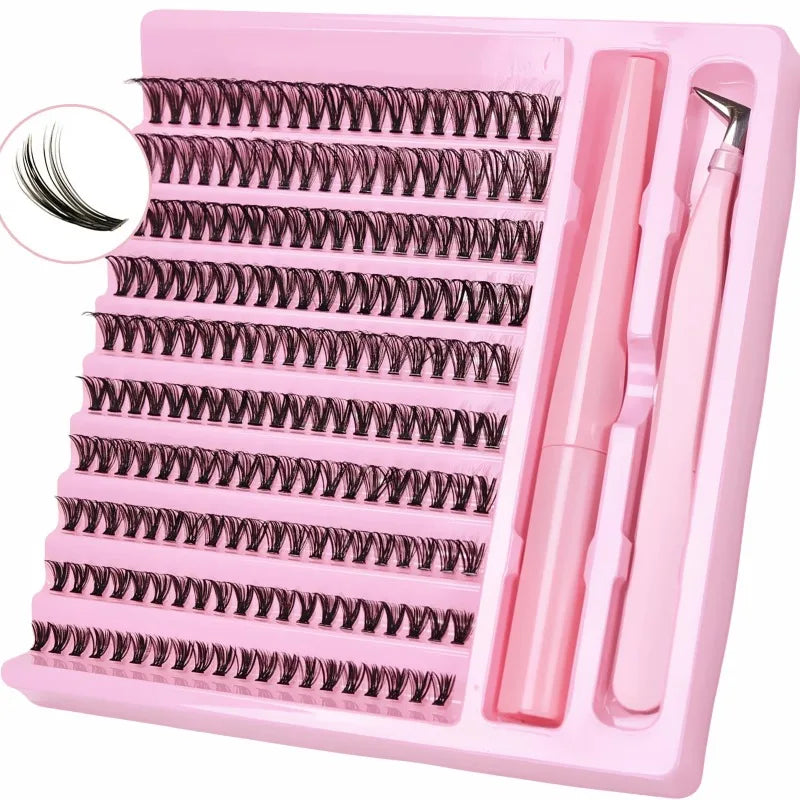 DIY Lash Extension Kit 200pcs Lash Clusters With Bond Lashes Kit Cluster Lashes D Curling False Eyelash Clusters With Tweezers