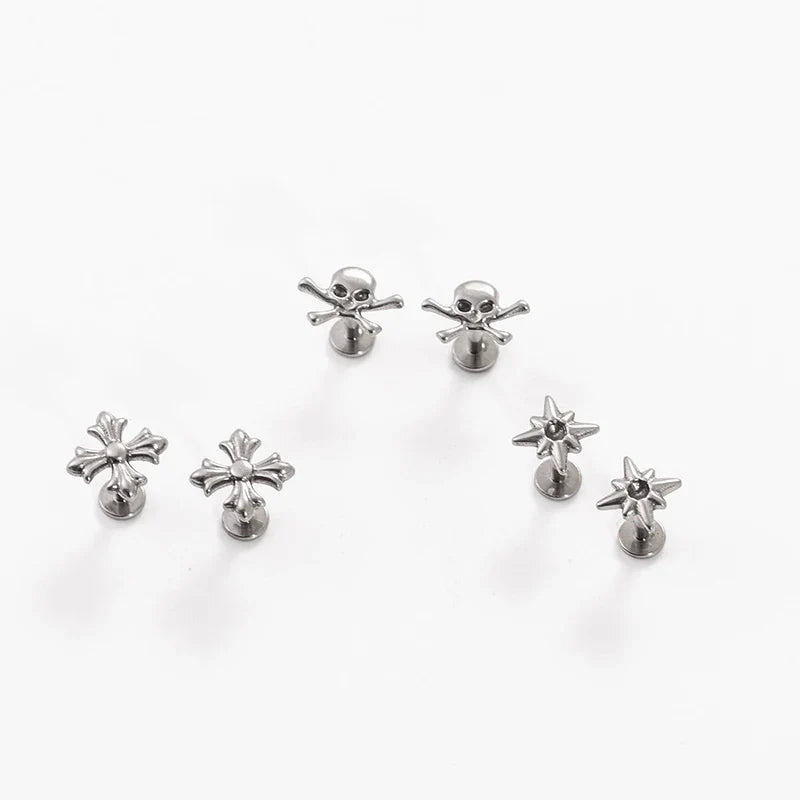 G23 Titanium Cross Lip Piercing 16G Gothic Skull Labret Tragus Helix Cartilage Nose Jewelry Body Piercing Accessory