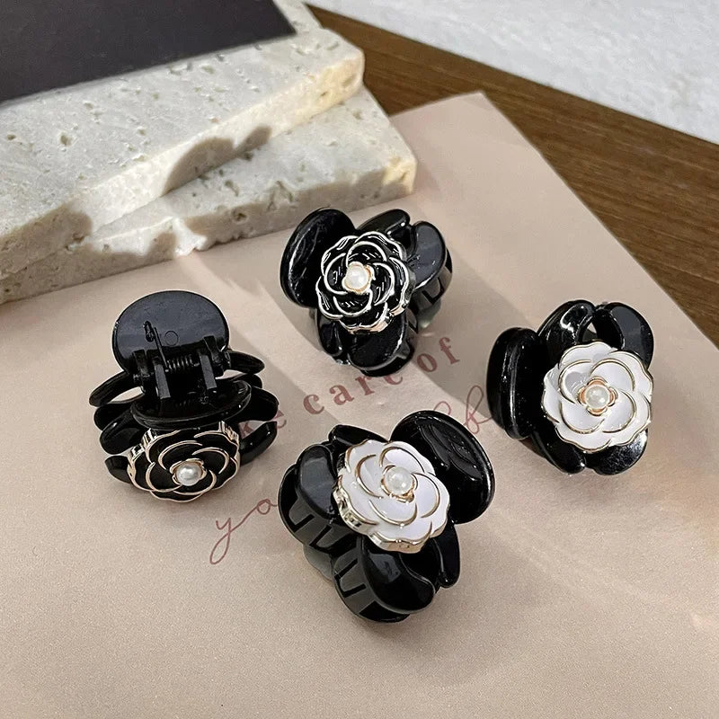 Elegant Temperament Camellia Hair Clip Princess Side Clip Mini Hair Claws Women Girls Fashion Bangs Clips Hairpins Black Flower