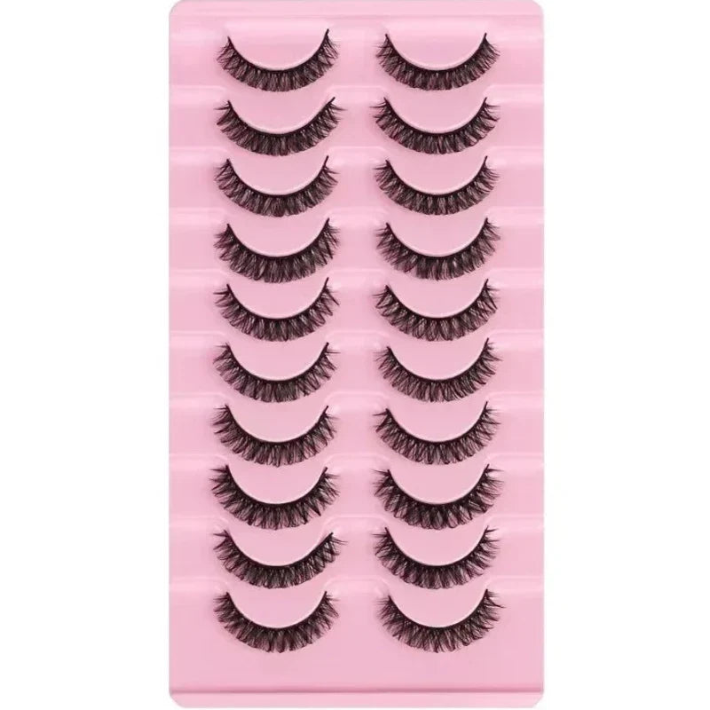 10 Pairs D Curl False Eyelashes Russian Volume Strip Lashes Fluffy Thick Wispy Fake Eyelashes for Party Stage Makeup
