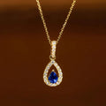 Huitan Gold Color Waterdrop Pendant with Blue Cubic Zirconia Necklace for Women Temperament Accessories Wedding Trendy Jewelry