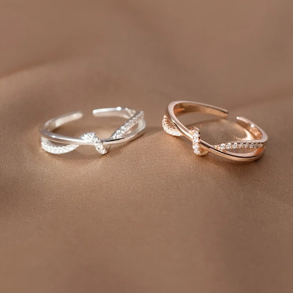 925 Sterling Silver Cross Knotting Zircon Ring | Women's Wedding Cocktail Jewelry