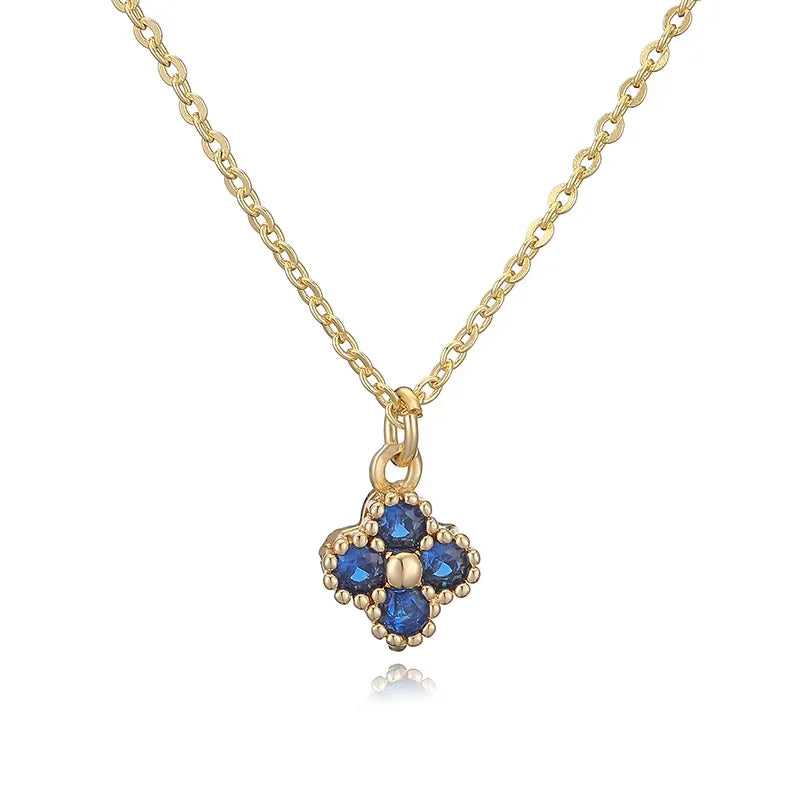 HECHENG, 18K Gold Plated Brass Cubic Zirconia Bijoux Exquisite Flower‑Shaped Women Necklace Dainty Collarbone Chain Jewelry Gift