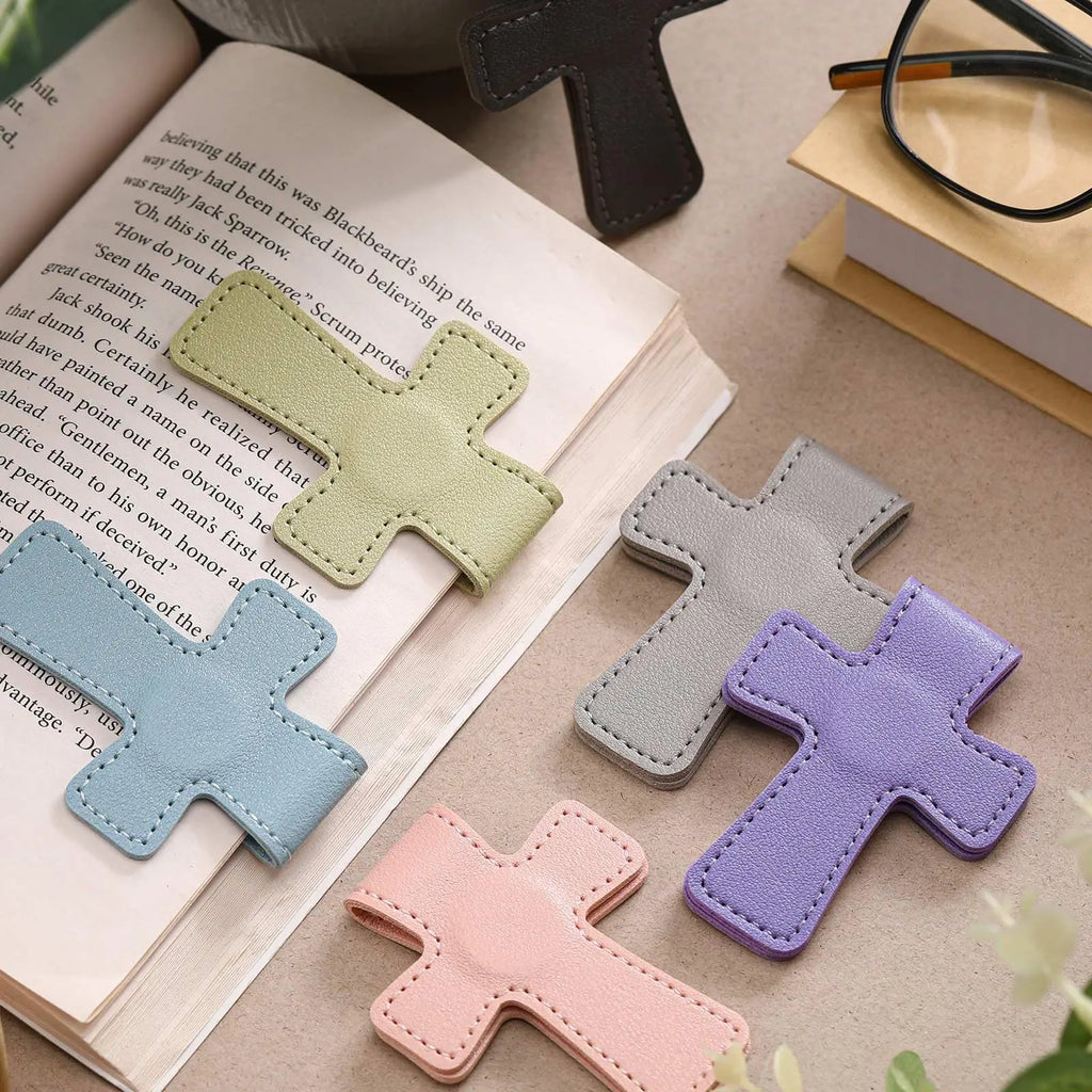 Cross Leather Magnetic Bookmark, Bookmark Page Marker Colorful Religious Cross Bookmark, Suitable for Students, Teachers, Book Lovers, Reading Supplies