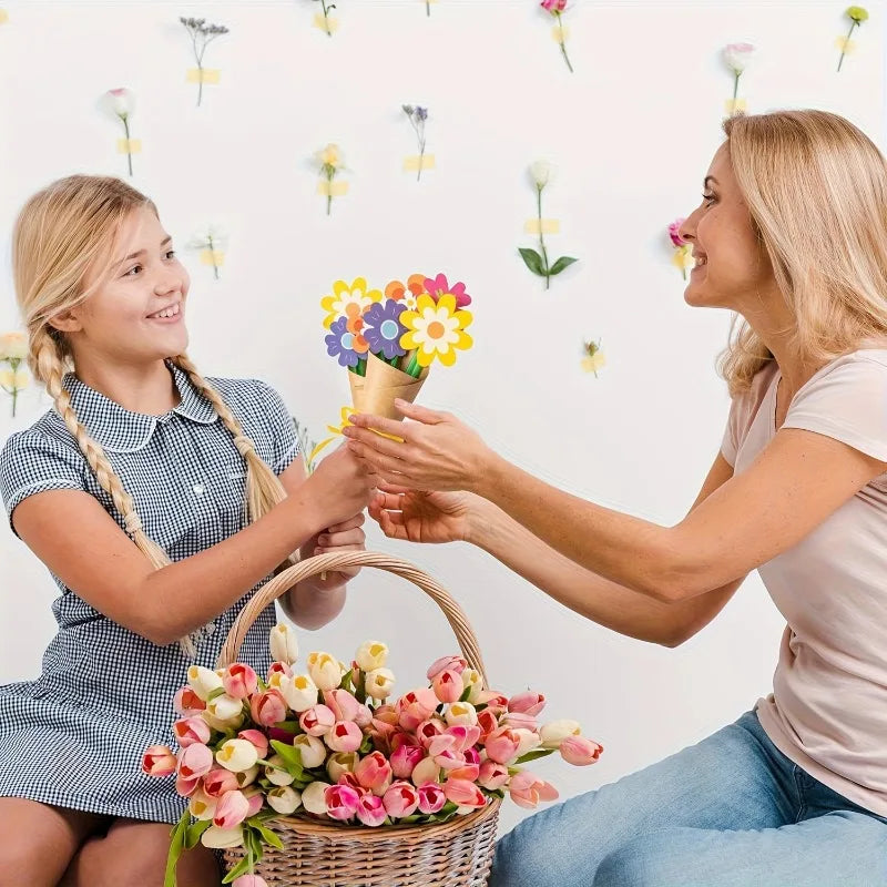 DIY Sunflower Bouquet Kit | 24pcs Paper Flowers with Cards and Ribbon