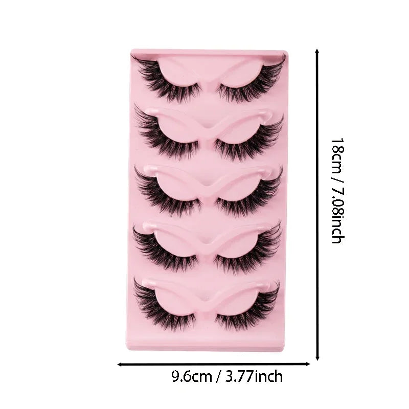 Natural Long Manga Winged Cat Eye Faux Mink Lashes 5 Pairs Elongated Fake Eyelashes For Festival Social Media Photoshoot Looks