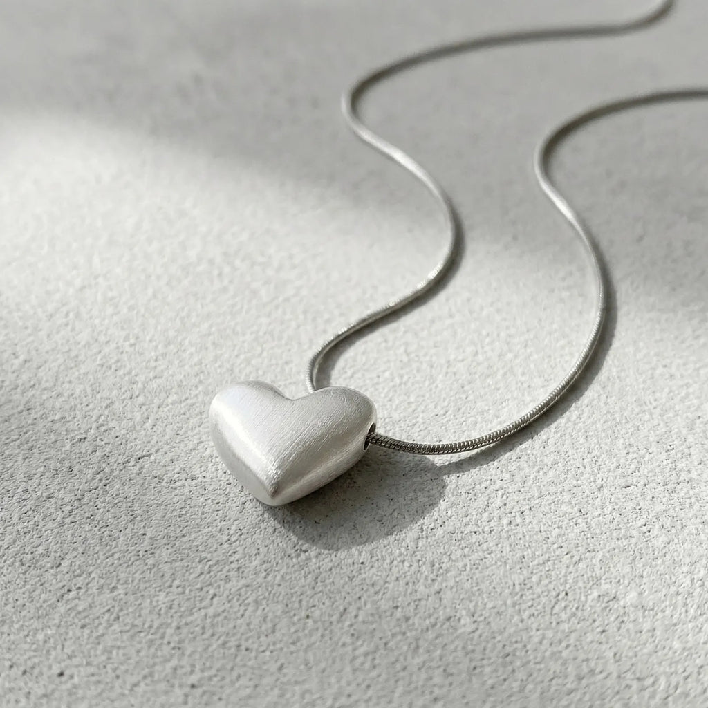Vnox Minimalism Heart Pendant Snake Chain Necklace for Women Girls, Matte Silver Color Love Pendant Necklace Jewelry Gift