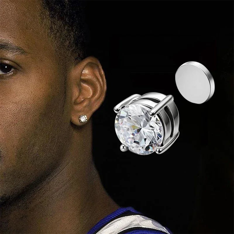 Crystal Magnetic Clip Earrings for Men and Women | Non Piercing Round Zircon Studs
