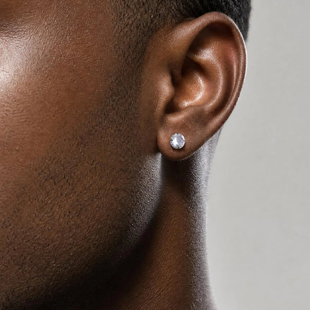 CZ Stud Earrings for Men Women,Hypoallergenic Stainless Steel Round Cubic Zirconia Stud Earrings,Body Piercing Jewelry