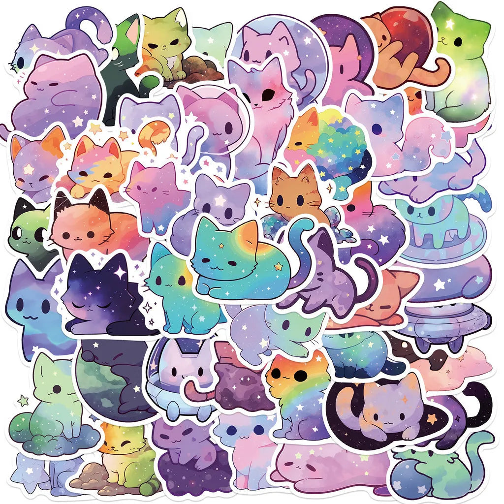 50PCS Colorful Starry Sky Cat Waterproof Graffiti Stickers | Decals for Helmet, Bicycle, Laptop, and More