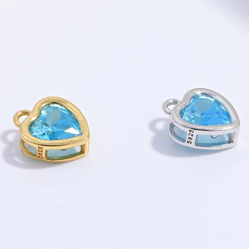 S925 Sterling Silver Heart Blue Crystal Charm DIY Handmade Bracelet Necklace Accessories For Women SD68
