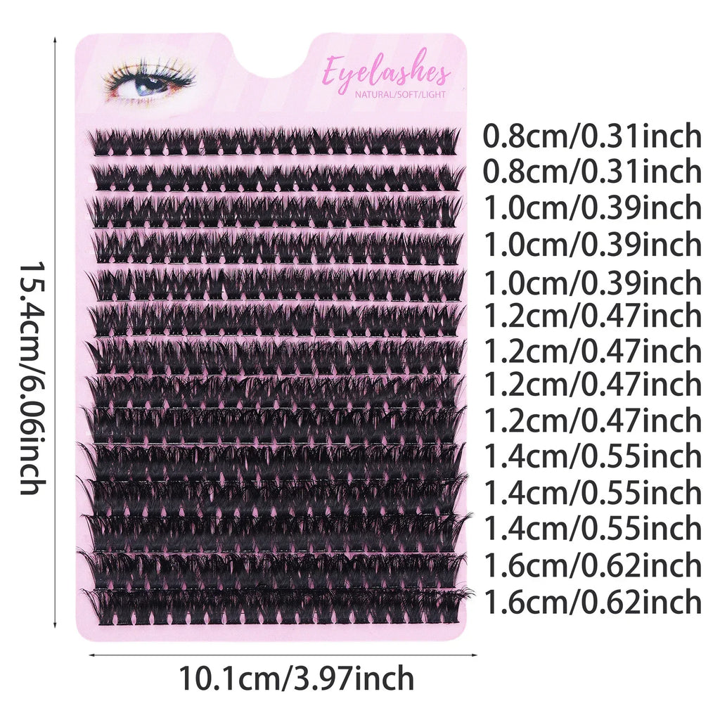 Simple Self-Graft Handmade 80D D Curl Individual Lashes 280Pcs 8-16mm Dense Clusters For Makeup Newbies & Artists
