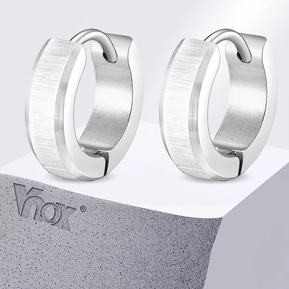 Stainless Steel Hoop Earrings for Men | Brushed Silver Small Hoops