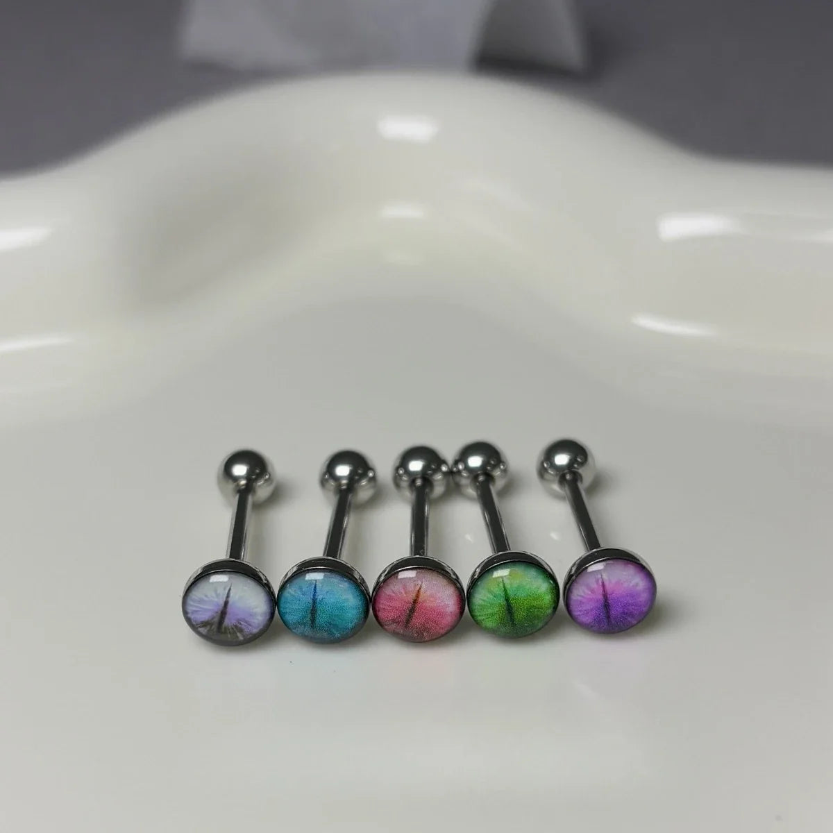 New Trendy Hypoallergenic Stainless Steel Colorful Eye Tongue Rings for Women Tongue Stud Body Piercing Jewelry