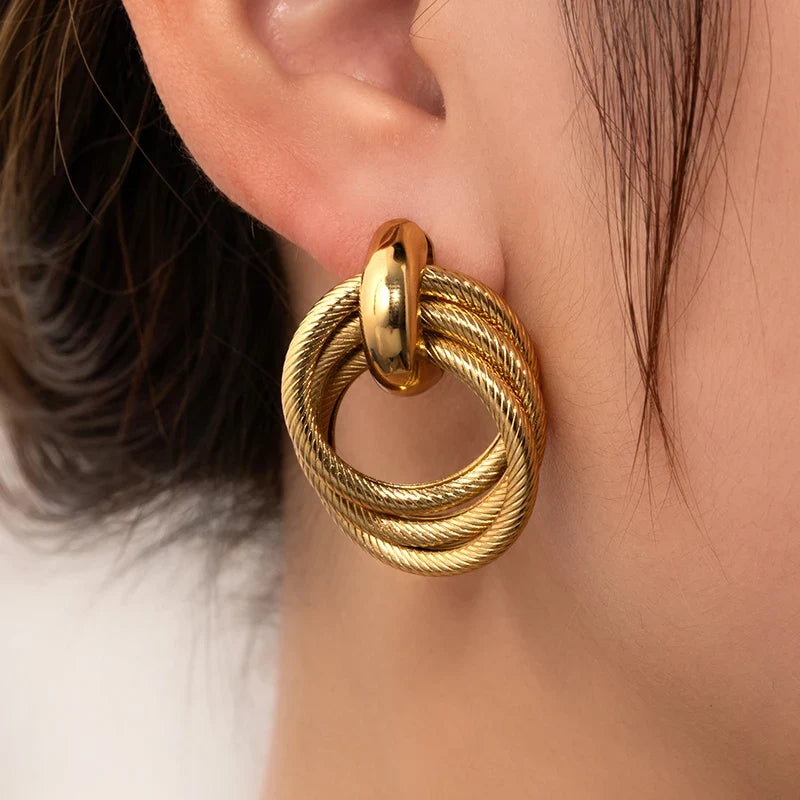 Stainless Steel Circular Splicing Earrings | Modern Geometric Drop Earrings